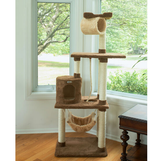 Real Wood 70" Cat Tree With Scratch Posts, Hammock, , alternate image number null