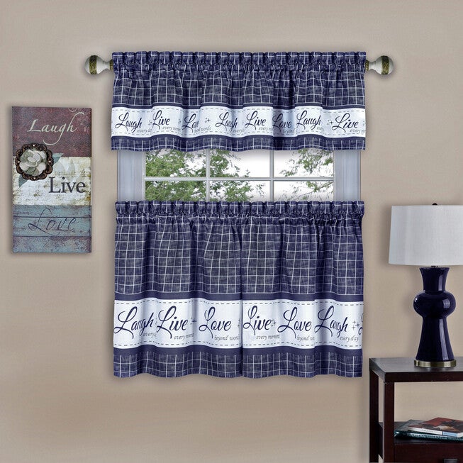 Live, Love, Laugh Window Curtain Tier Pair and Valance Set - 58x24, , alternate image number null
