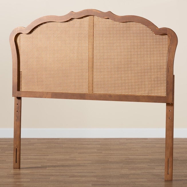 Leandra Classic And Traditional Ash Walnut Finished Wood Queen Size Headboard With Rattan, , alternate image number null