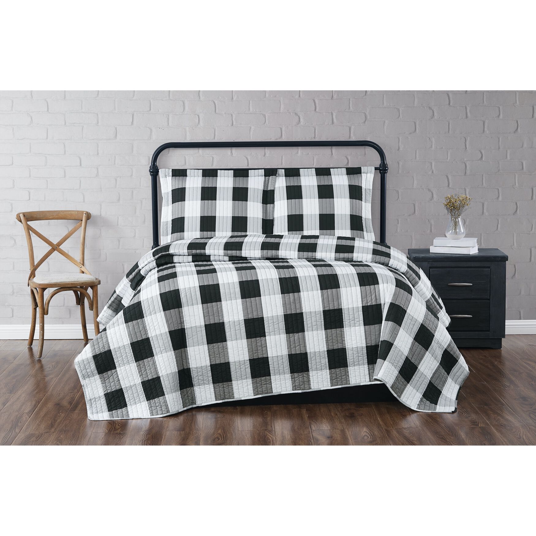 Everyday Buffalo Plaid Quilt Set, BLACK, hi-res image number 0