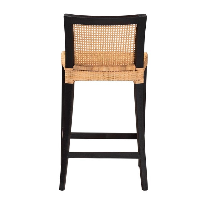 Lingga Modern Bohemian Dark Brown Mahogany Wood And Natural Rattan Counter Stool, , alternate image number 3