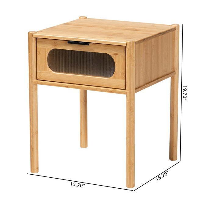 Naresh Mid-Century Modern Transitional Natural Brown Bamboo Wood 1-Drawer End Table, , alternate image number null
