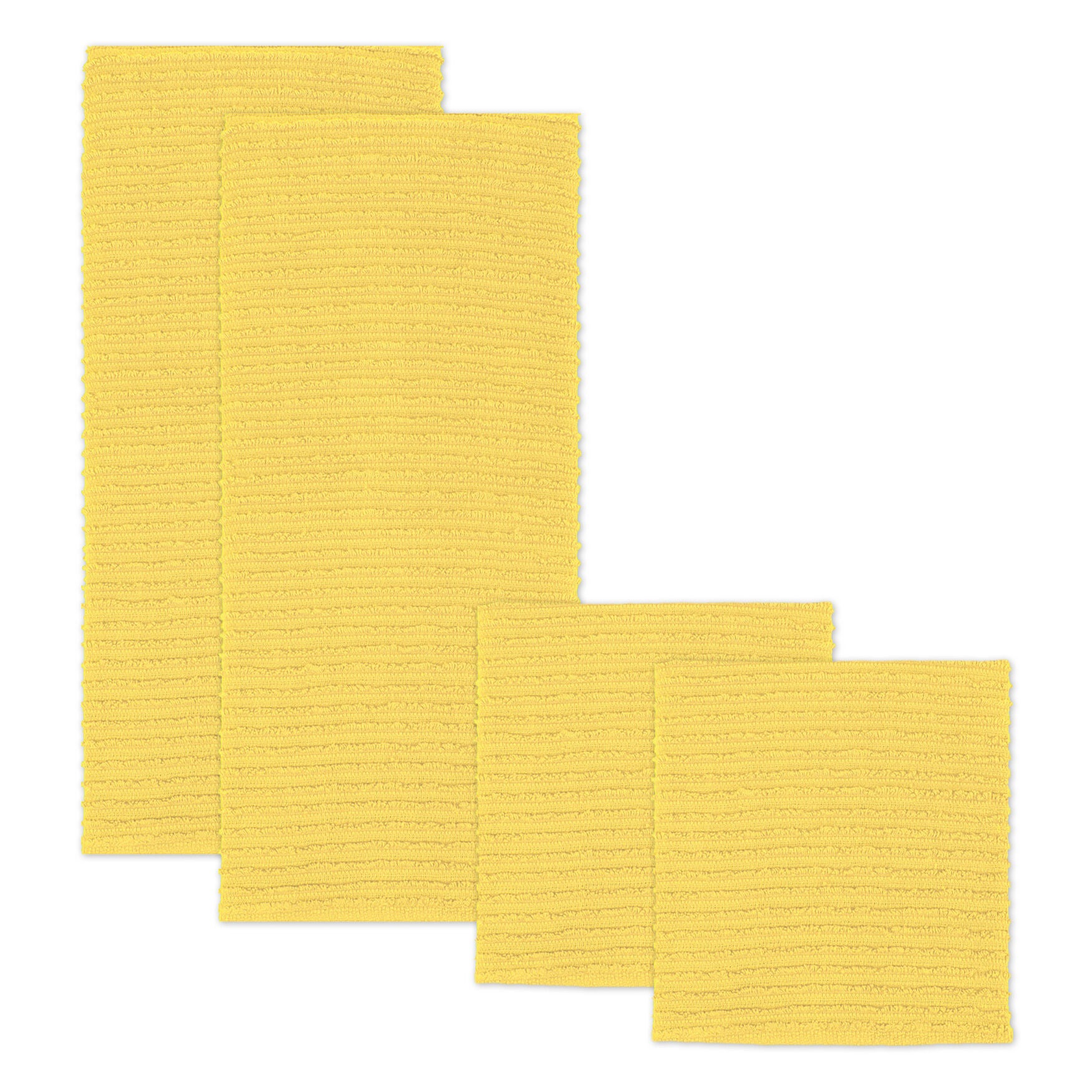 Solid Ridged Cotton Kitchen Dish Towel, Set 4, YELLOW, hi-res image number 0