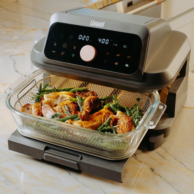 Livwell 6 Quart Glass Container Air Fryer, MATTE GREY, alternate image number null