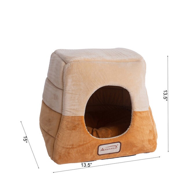 2-In-1 Cat Bed Cave Shape And Cuddle Pet Bed, Brown Beige, , alternate image number 3
