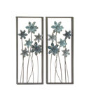 Set Of 2 Grey Metal Traditional Floral Wall Decor, GREY, hi-res image number null