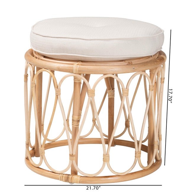 Hachiro Bohemian Natural Rattan Ottoman Footstool, , alternate image number null