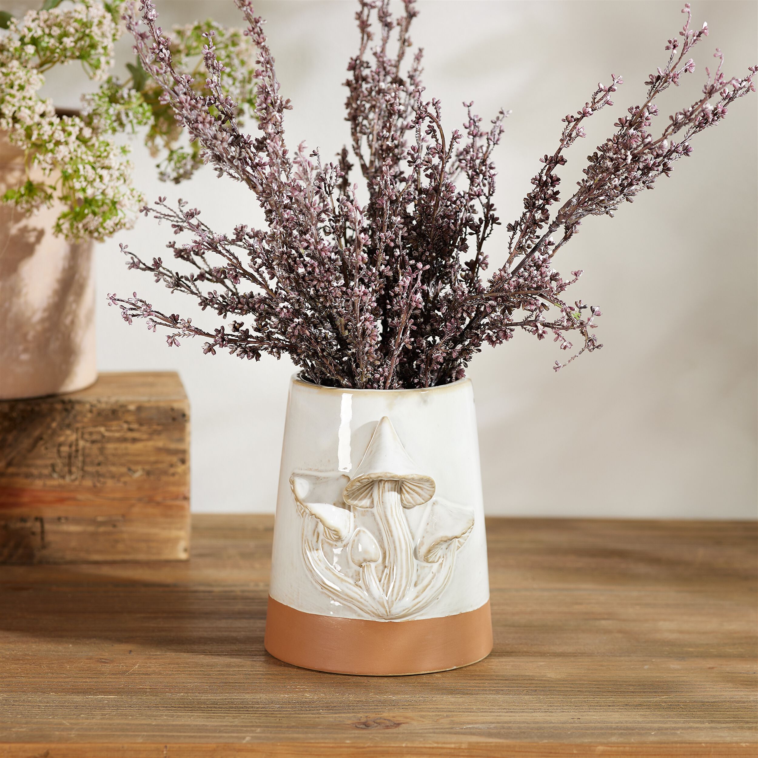 Tapered Porecelain Planter with Mushrooms Set of 2, GRAY BROWN, alternate image number 2