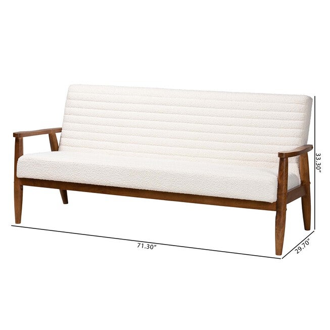 Stratton Mid-Century Modern Cream Boucle Fabric And Walnut Brown Finished Wood Sofa, , alternate image number 8