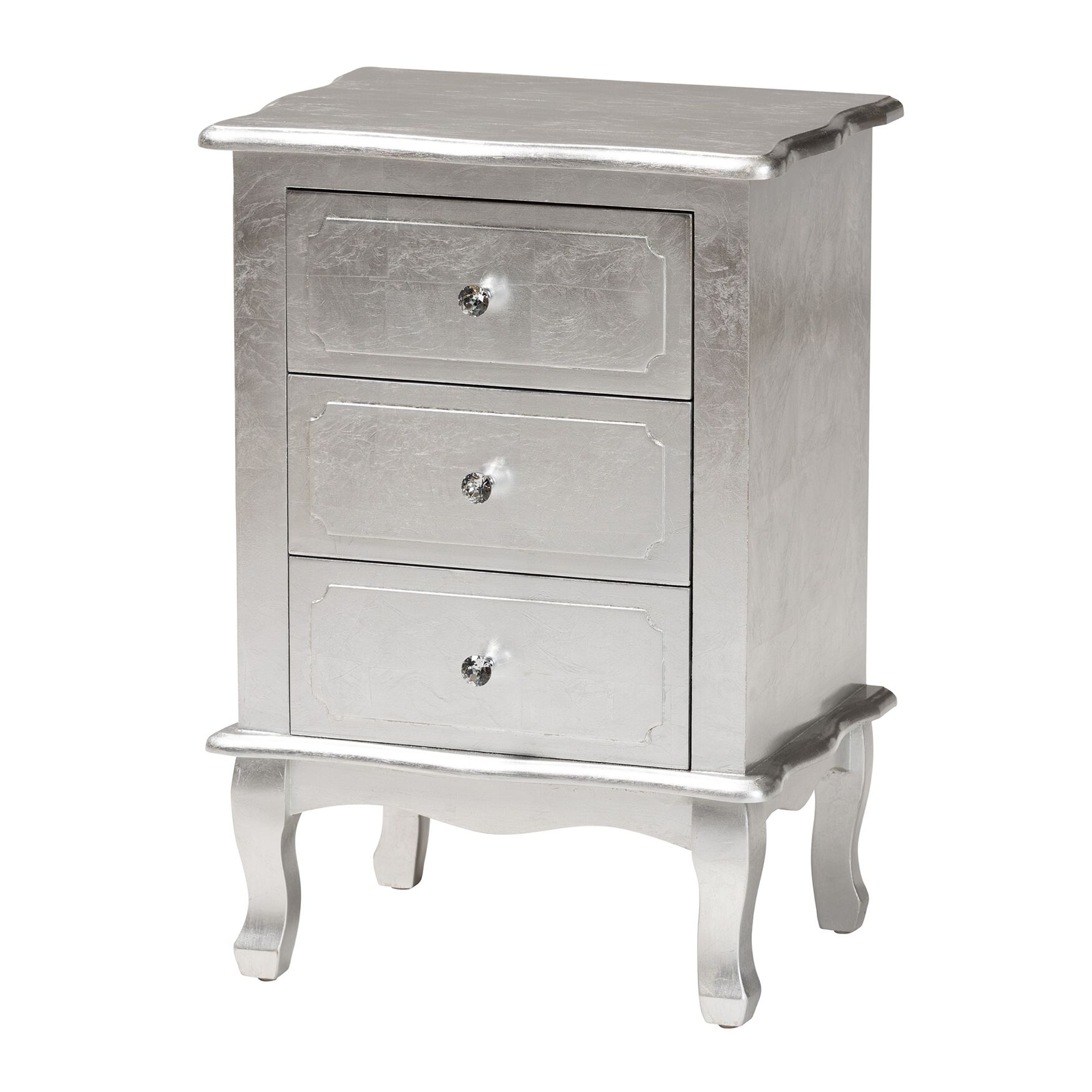 Newton Classic And Traditional Gold Finished Wood 3-Drawer Nightstand, SILVER, hi-res image number 0