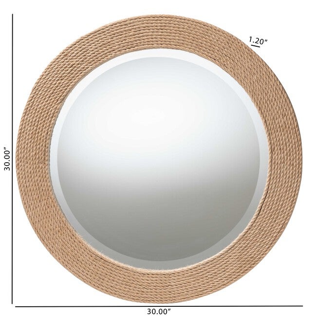 Nieva Round Woven Rope Mirror, NATURAL BROWN, alternate image number null