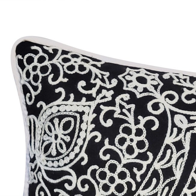 Edie @ Home Indoor/Outdoor Arabasque Embroidered Decorative Throw Pillow 12X18, Black, , alternate image number null