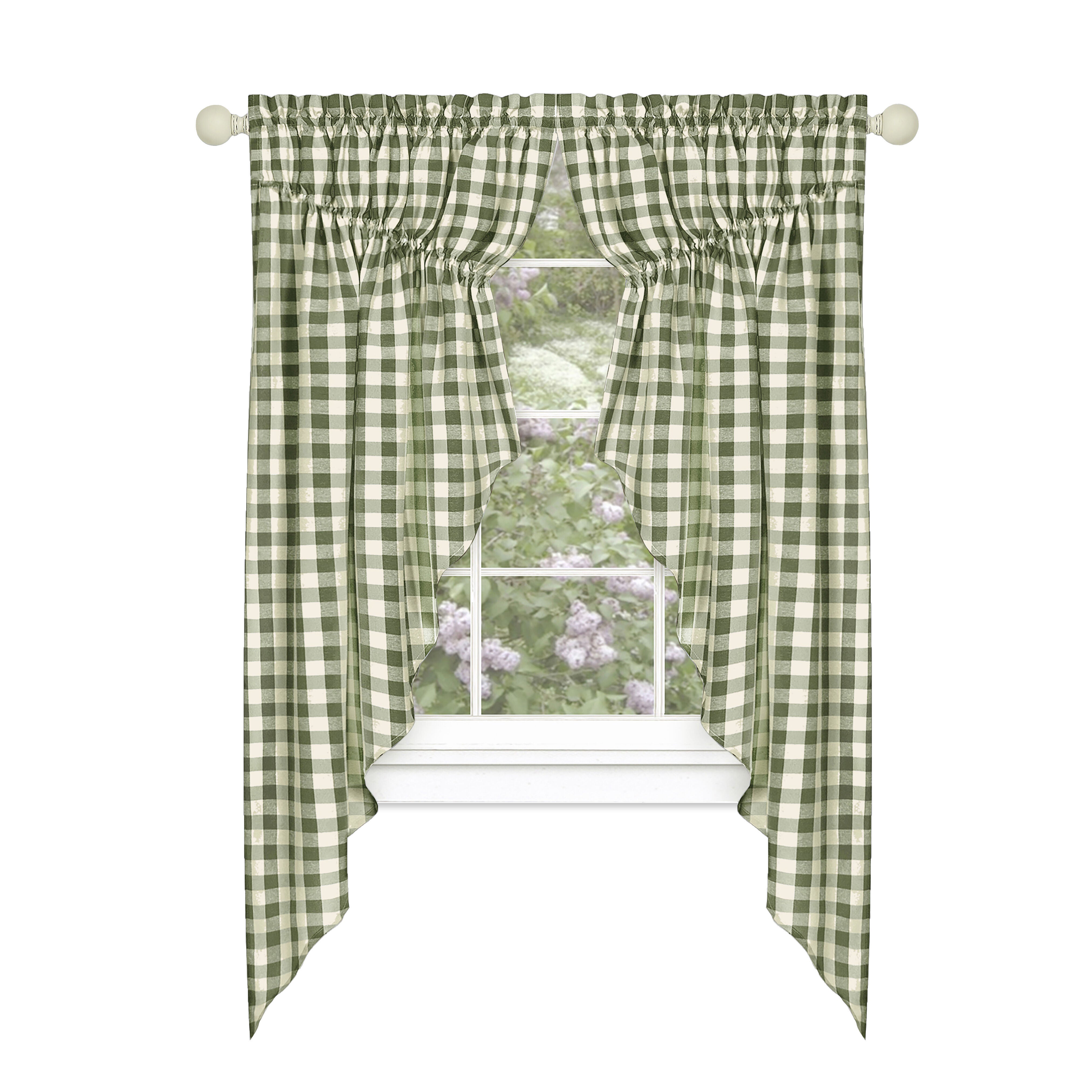 Buffalo Check Gathered Swag Window Curtain Pair, SAGE, alternate image number 1