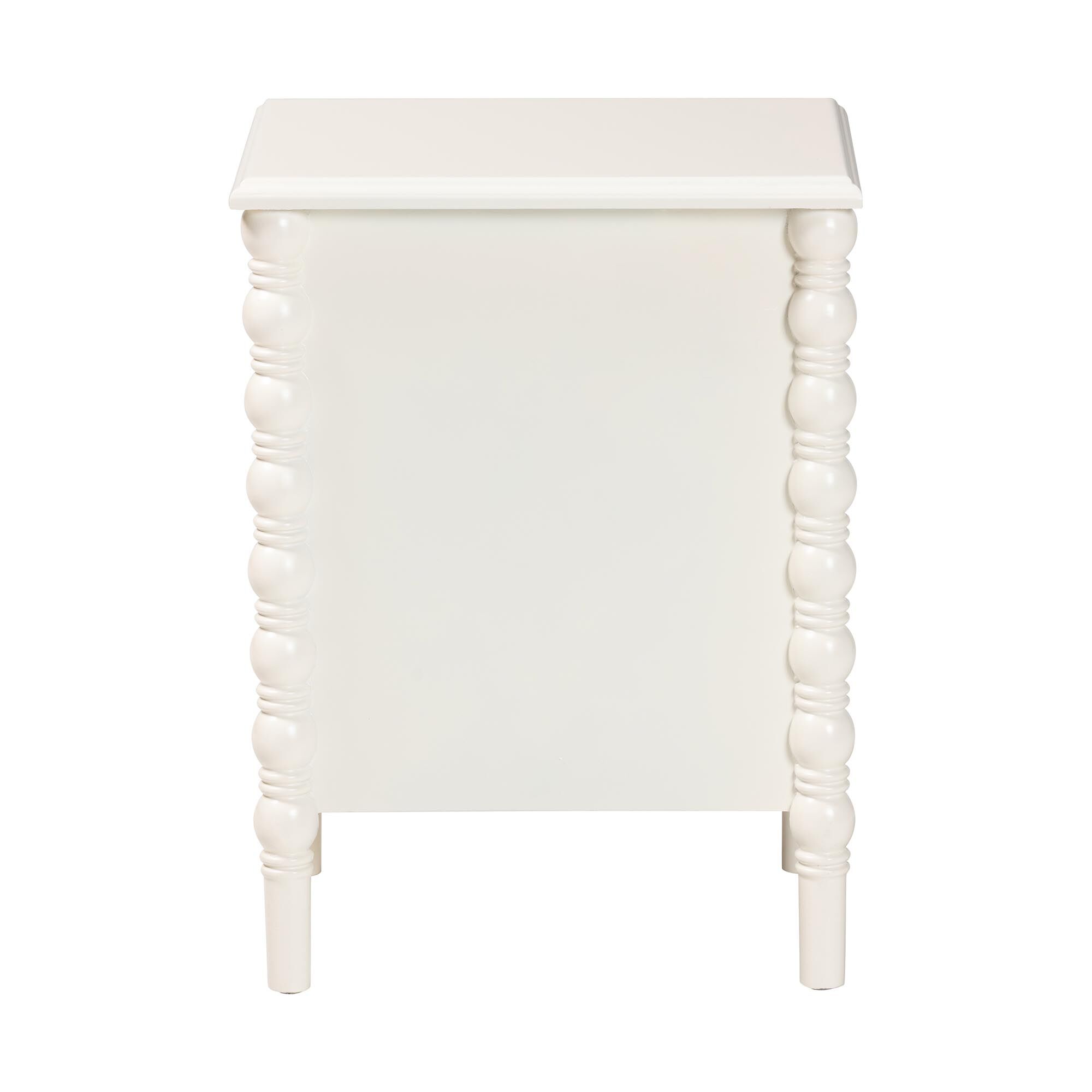 Malinda Classic White Wood 2-Drawer End Table with Spindle Legs, WHITE, on-hover image number 1