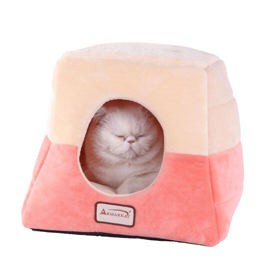 2-In-1 Cat Bed Cave Shape And Cuddle Pet Bed, Orange Beige, ORANGE BEIGE, hi-res image number null
