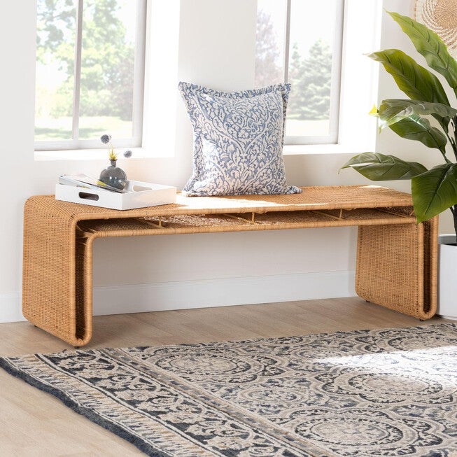 bali & pari Nevada Bohemian Light Honey Rattan Accent Bench, LIGHT HONEY, alternate image number null
