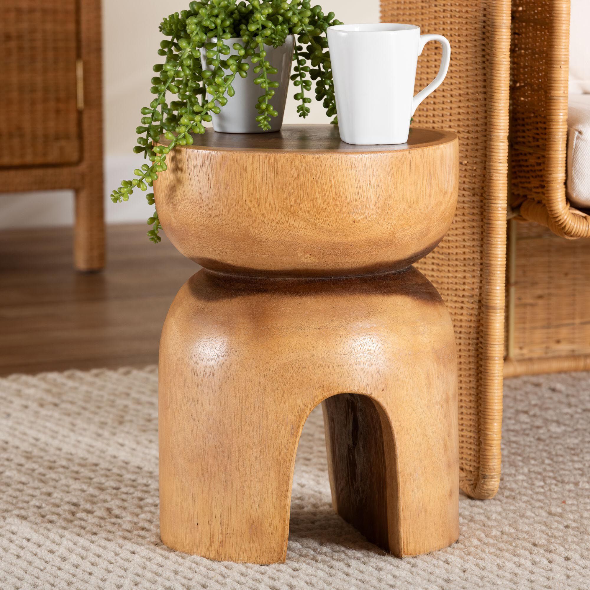 Abrina Solid Suar Wood Side Table, BROWN, alternate image number 6