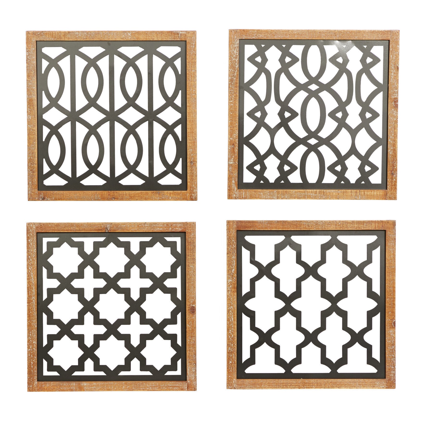Set Of 4 Black Wood Contemporary Wall Decor, BLACK, hi-res image number 0