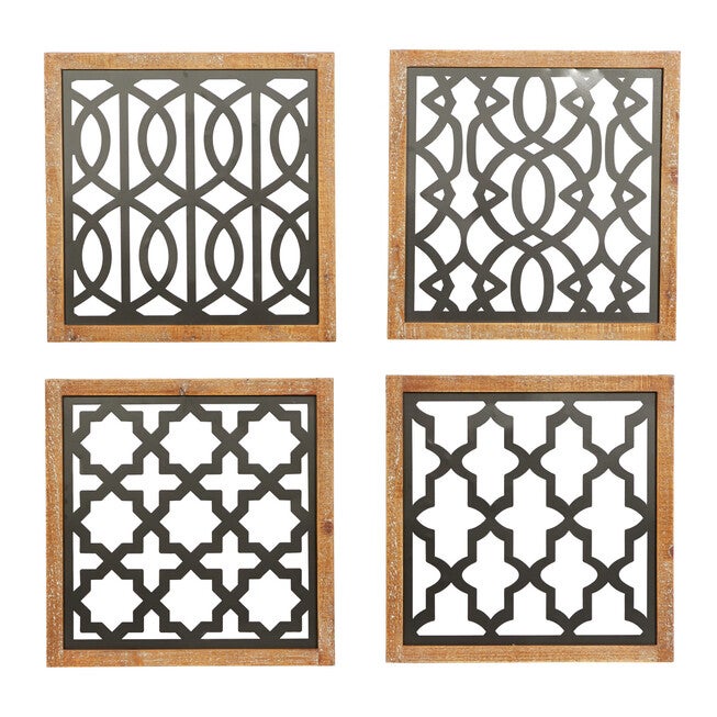 Set Of 4 Black Wood Contemporary Wall Decor, BLACK, hi-res image number 0