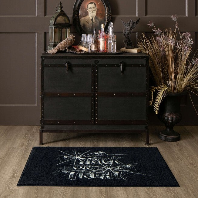 Trick Or Treat Web Black Kitchen Rug, , alternate image number null