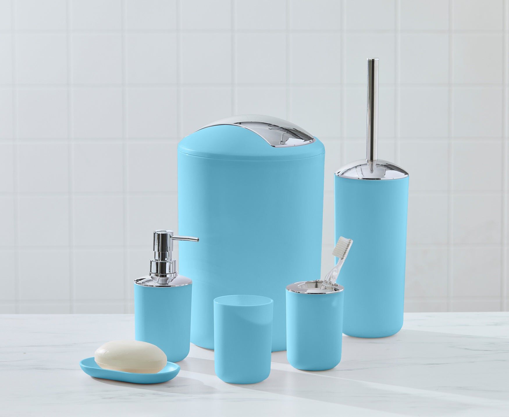 6-PC. Bath Accessories Set, BLUE, hi-res image number 0