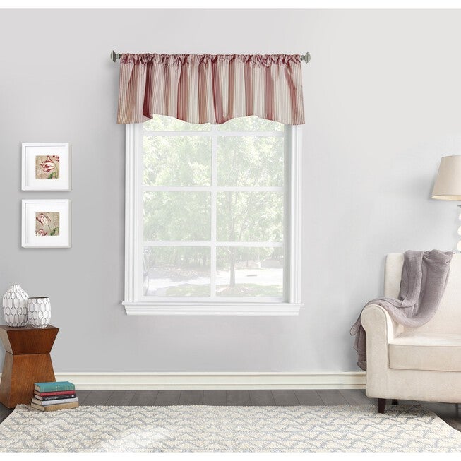 Ticking Stripe Room Darkening Pole Top Flat Valance, BURGUNDY, hi-res image number null