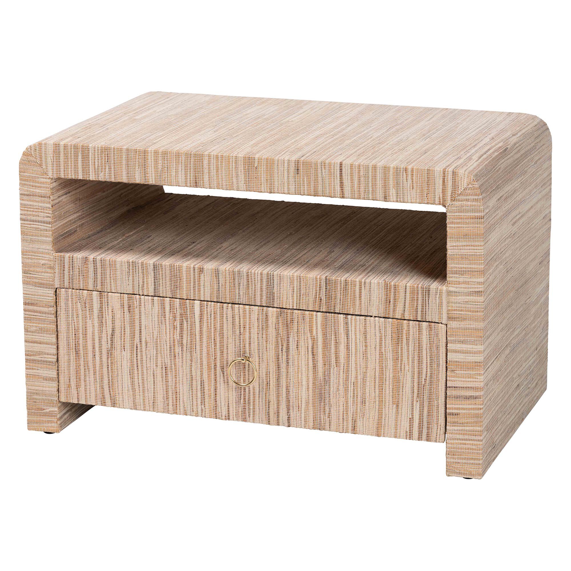 Hannah Bohemian Woven Grasscloth 1-Drawer Nightstand, NATURAL, alternate image number 1