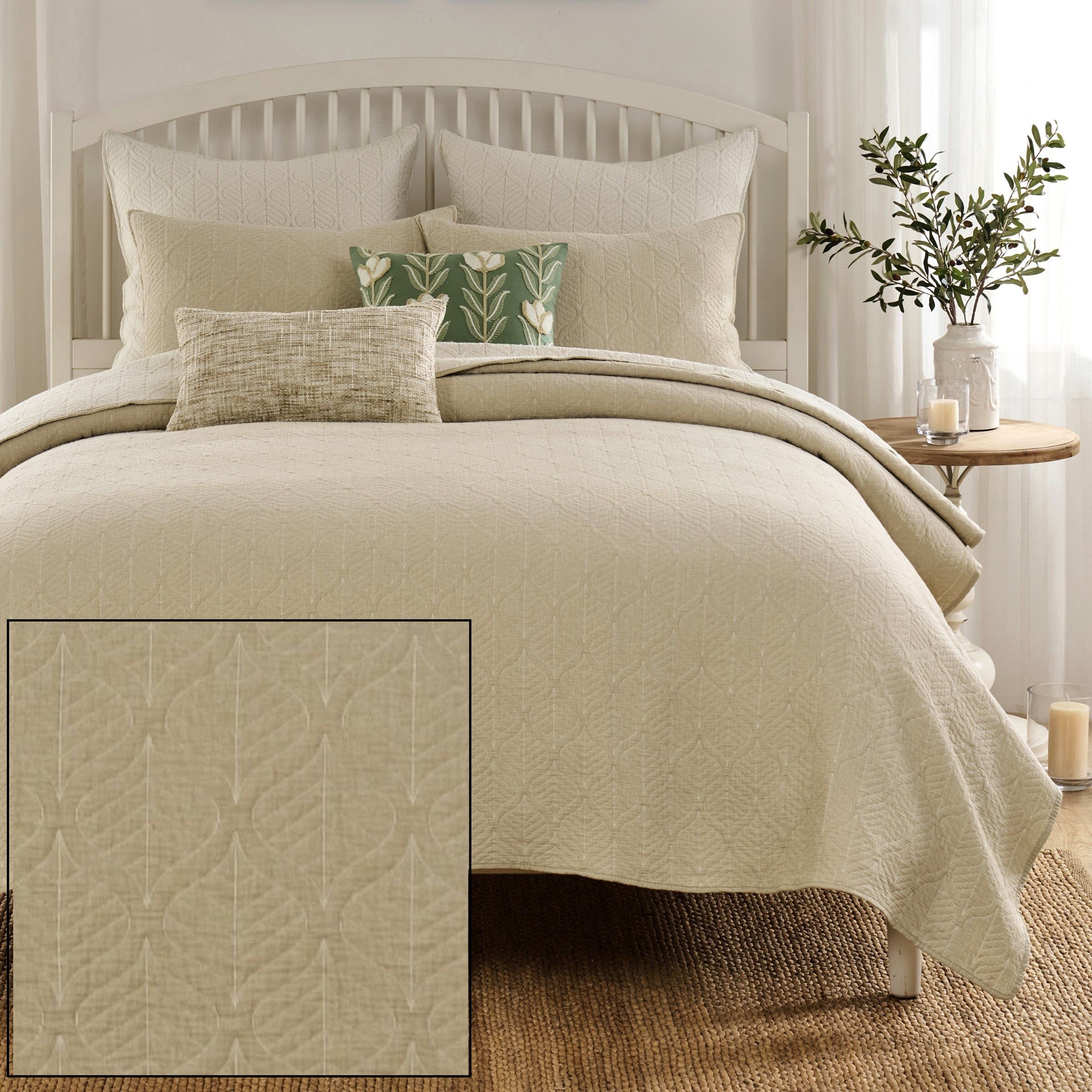 Harper 100% Cotton Leaf Cool Sleep Coverlet Set, SAGE, alternate image number 4