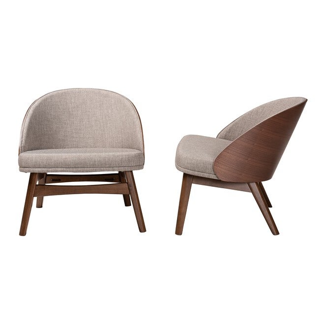 Lovella Mid-Century Modern Grey Fabric And Walnut Brown Finished Wood 2-Piece Accent Chair Set, , alternate image number 2