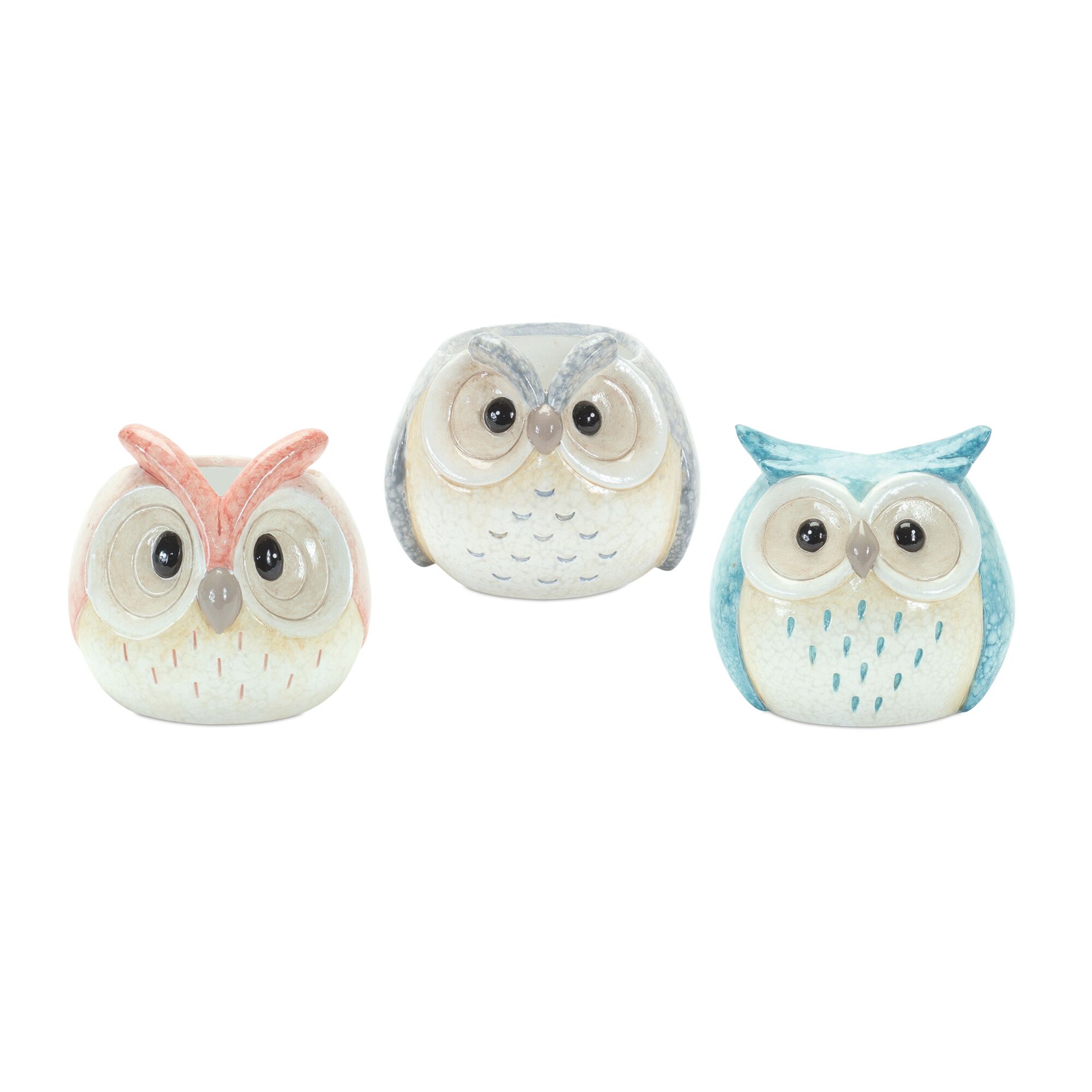 Whimsical Pastel Terra Cotta Owl Figurine (Set of 12), BLUE PINK GREY, hi-res image number 0