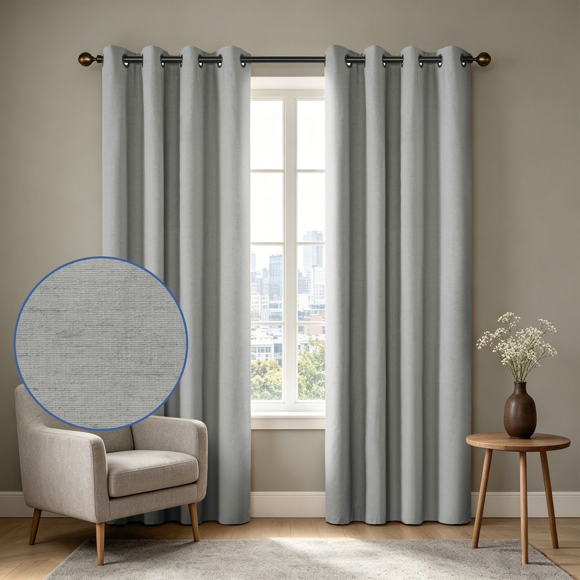 Blackout Linen Blend Grommet Panel Pair, GREY, hi-res image number 0