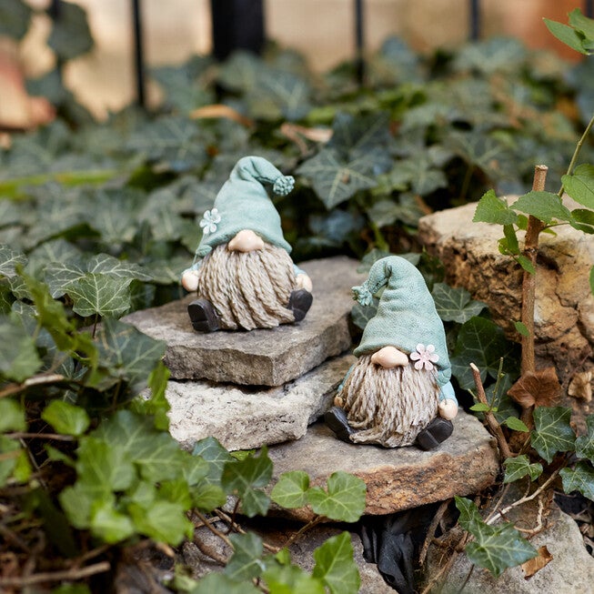 Stone Garden Gnome Figurine With Flower Stem Accent (Set Of 4), , alternate image number null