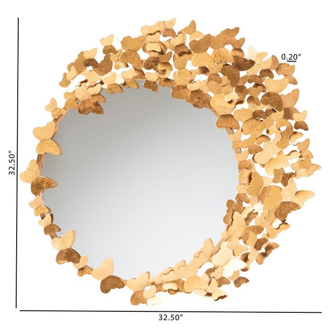 Tauriel Modern Glam And Luxe Antique Goldleaf Metal Butterfly Accent Wall Mirror, , alternate image number 3