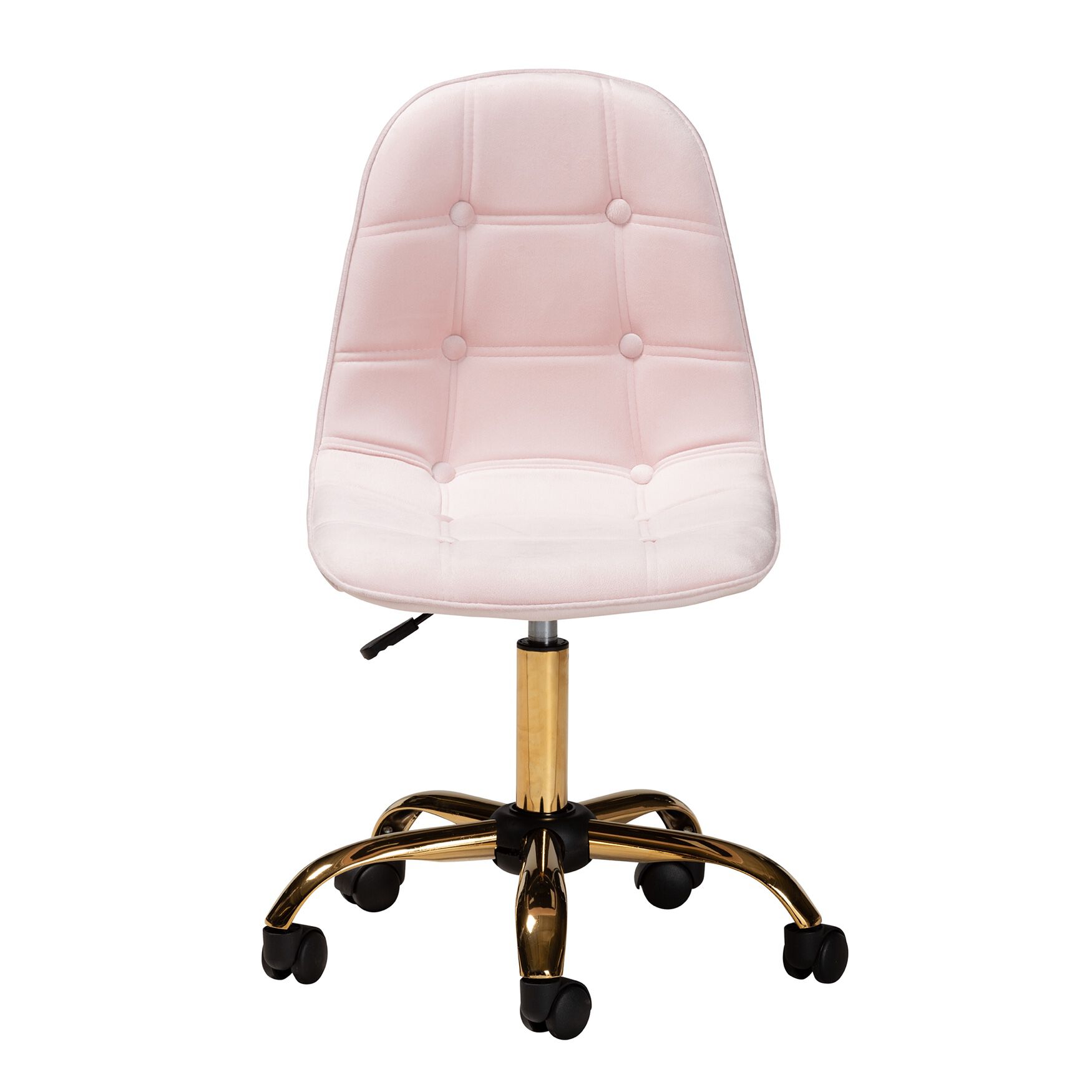 Kabira Contemporary Glam And Luxe Blush Pink Velvet Fabric And Gold Metal Swivel Office Chair, , alternate image number 7