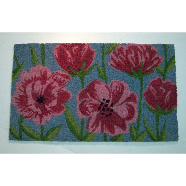 Pink Floral With Green Leaves Coir Mat With Vinyl Backing Floor Coverings, MULTI, hi-res image number null