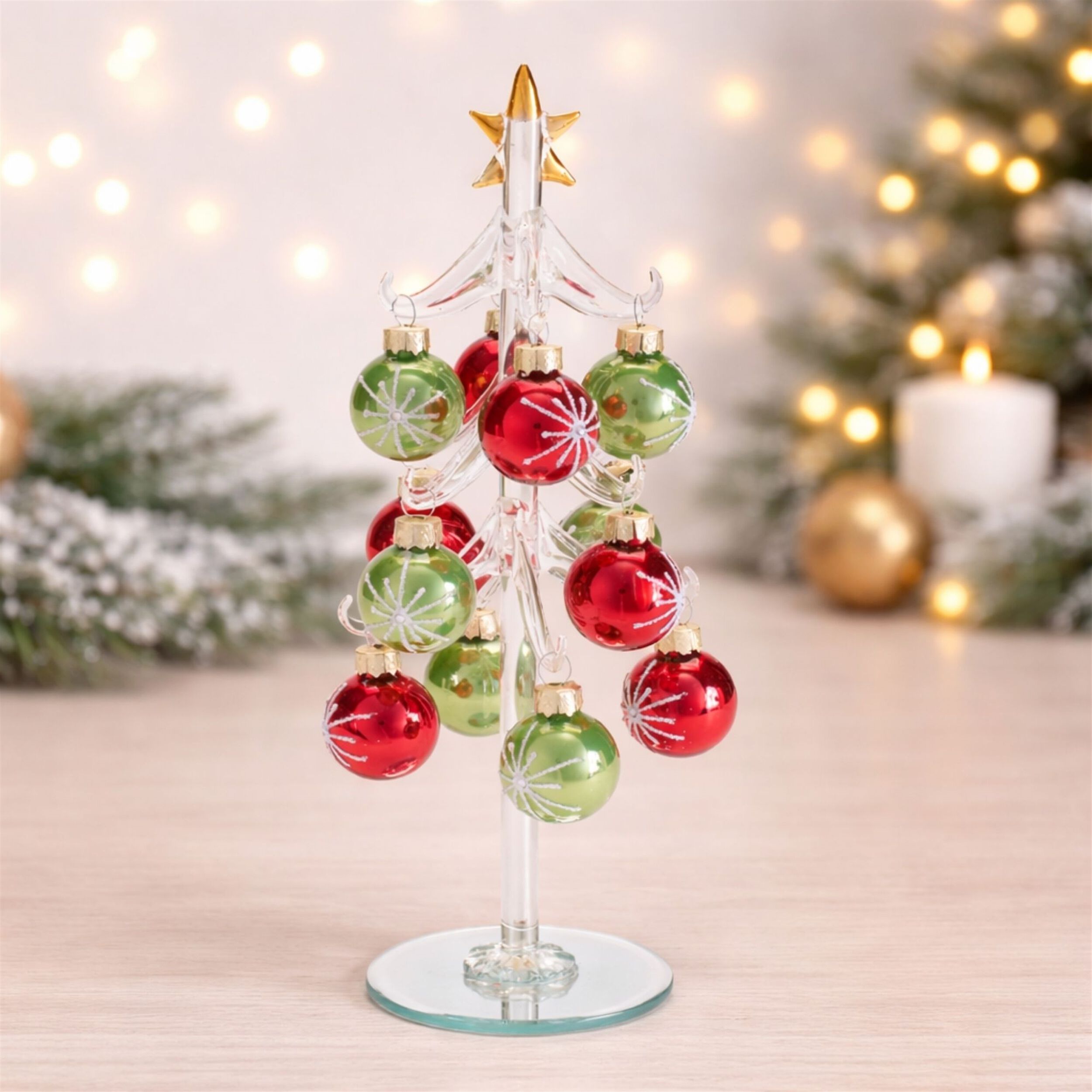 Glass Tree with Mini Ornaments 10 inchesH, RED GREEN CLEAR, alternate image number 2