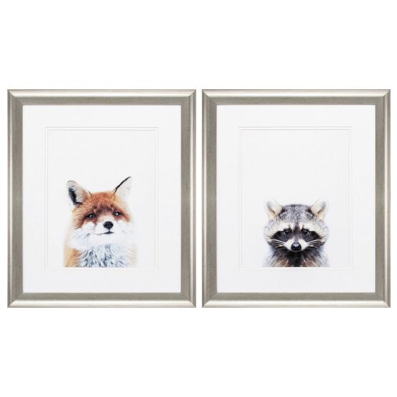Fox Racoon Framed Wall Décor, Set Of 2, NEUTRAL, hi-res image number null