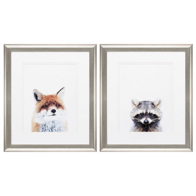 Fox Racoon Framed Wall Décor, Set Of 2, NEUTRAL, hi-res image number 0