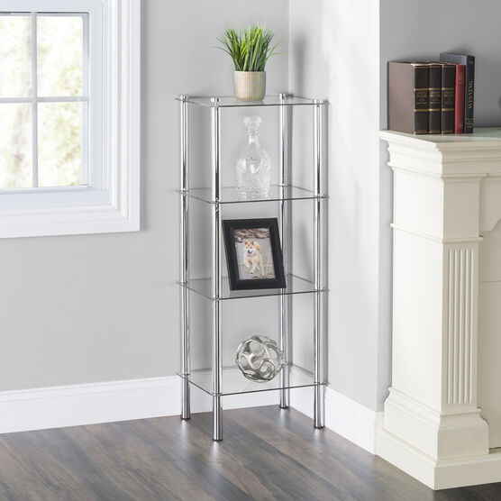 Home Basics 4 Tier Multi Use Rectangle Glass Corner Shelf Clear, , alternate image number null