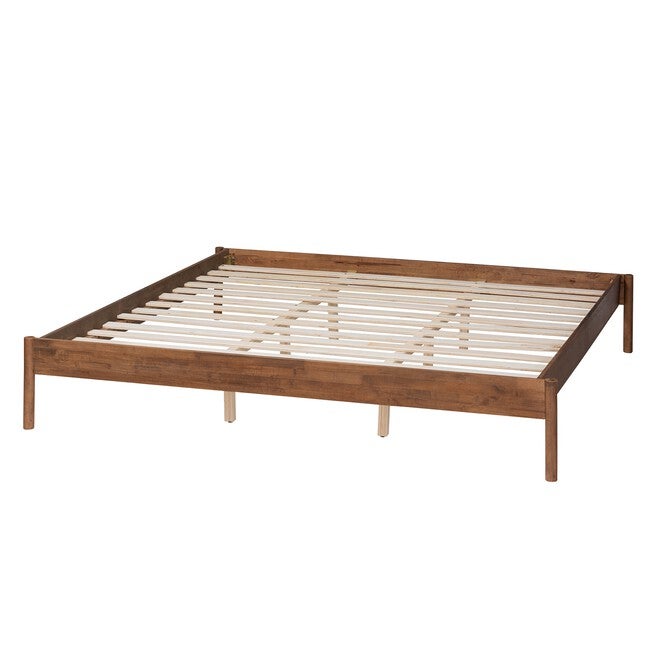 Agatis Mid-Century Modern Ash Walnut Finished Wood Bed Frame, , alternate image number null