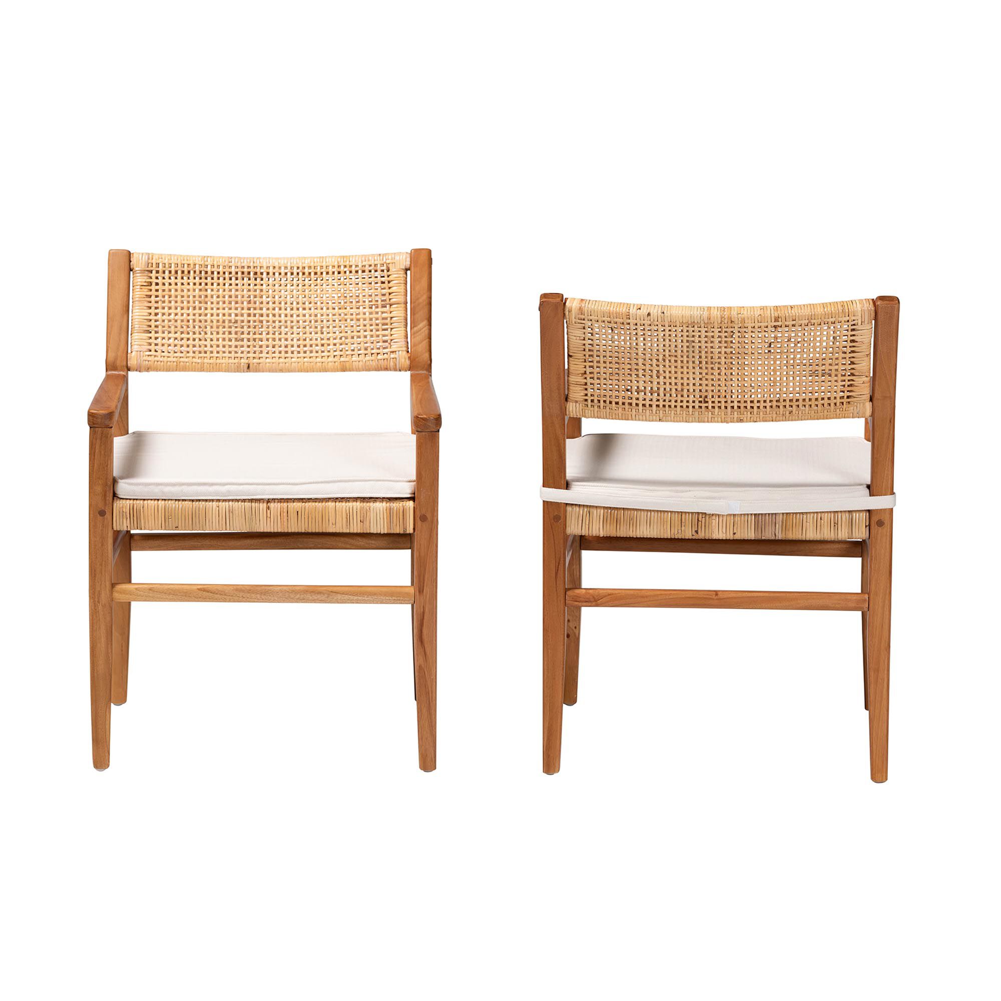 Chatura Natural Rattan and Mahogany Wood 2-Piece Dining Armchair Set, HONEY, alternate image number 2