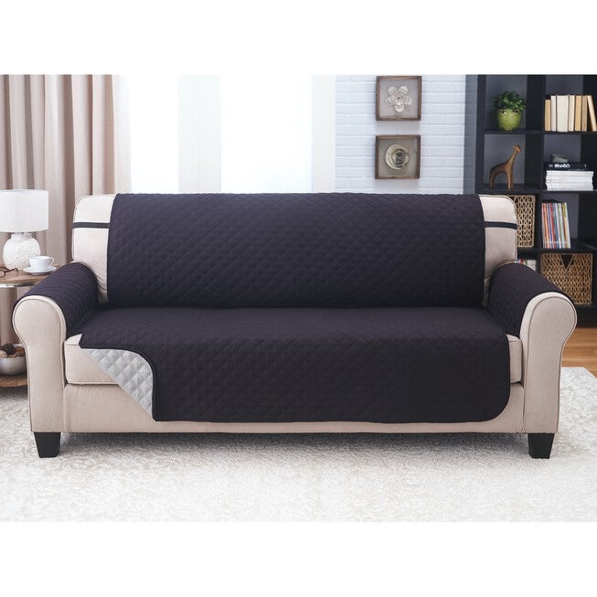 Solid Reversible Quilted Sofa Furniture Protector, BLACK GREY, hi-res image number null