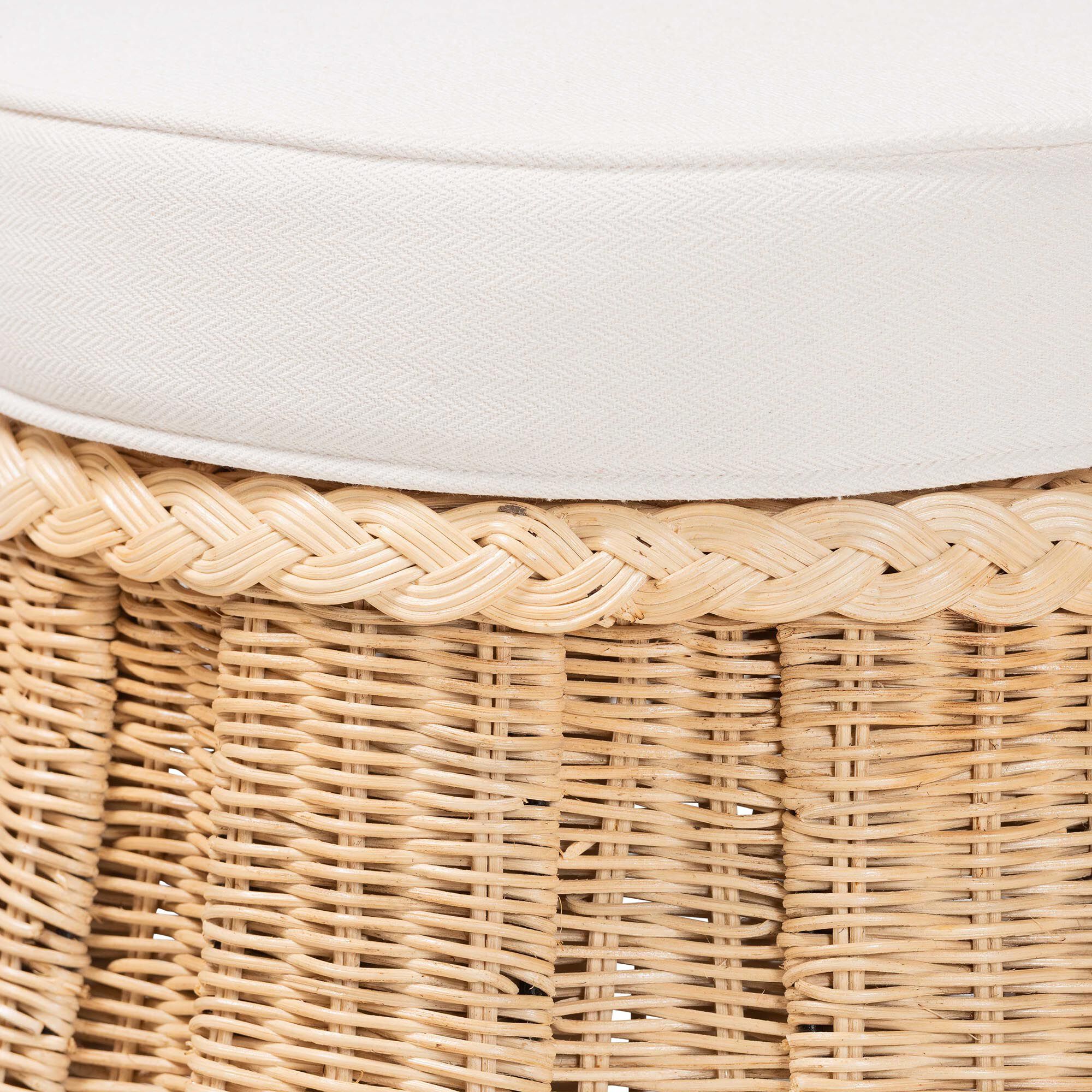 Ying Round Natural Rattan Ottoman with Cushion, BROWN, alternate image number 2