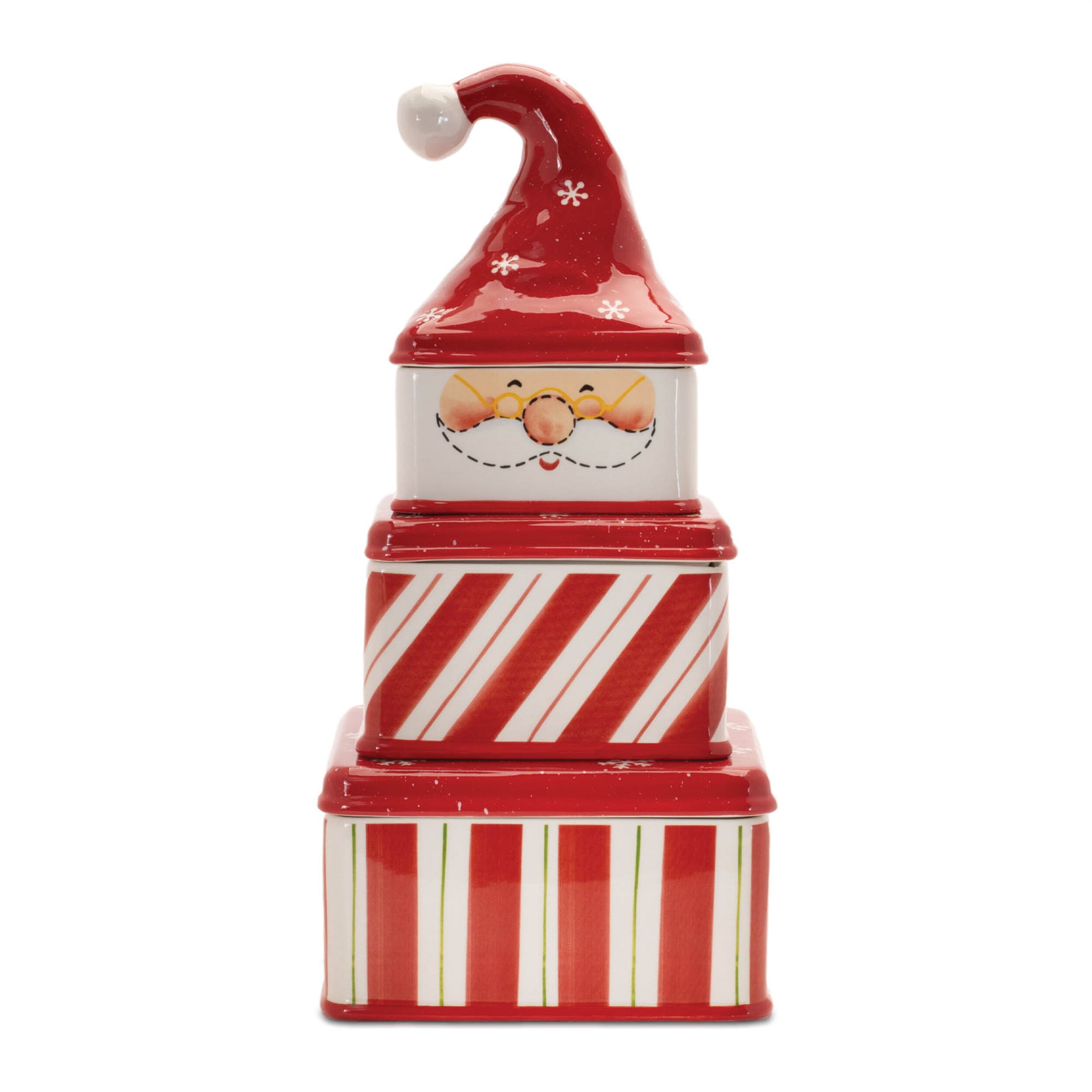 Ceramic Stacking Santa Character (Set of 3), RED WHITE, hi-res image number 0