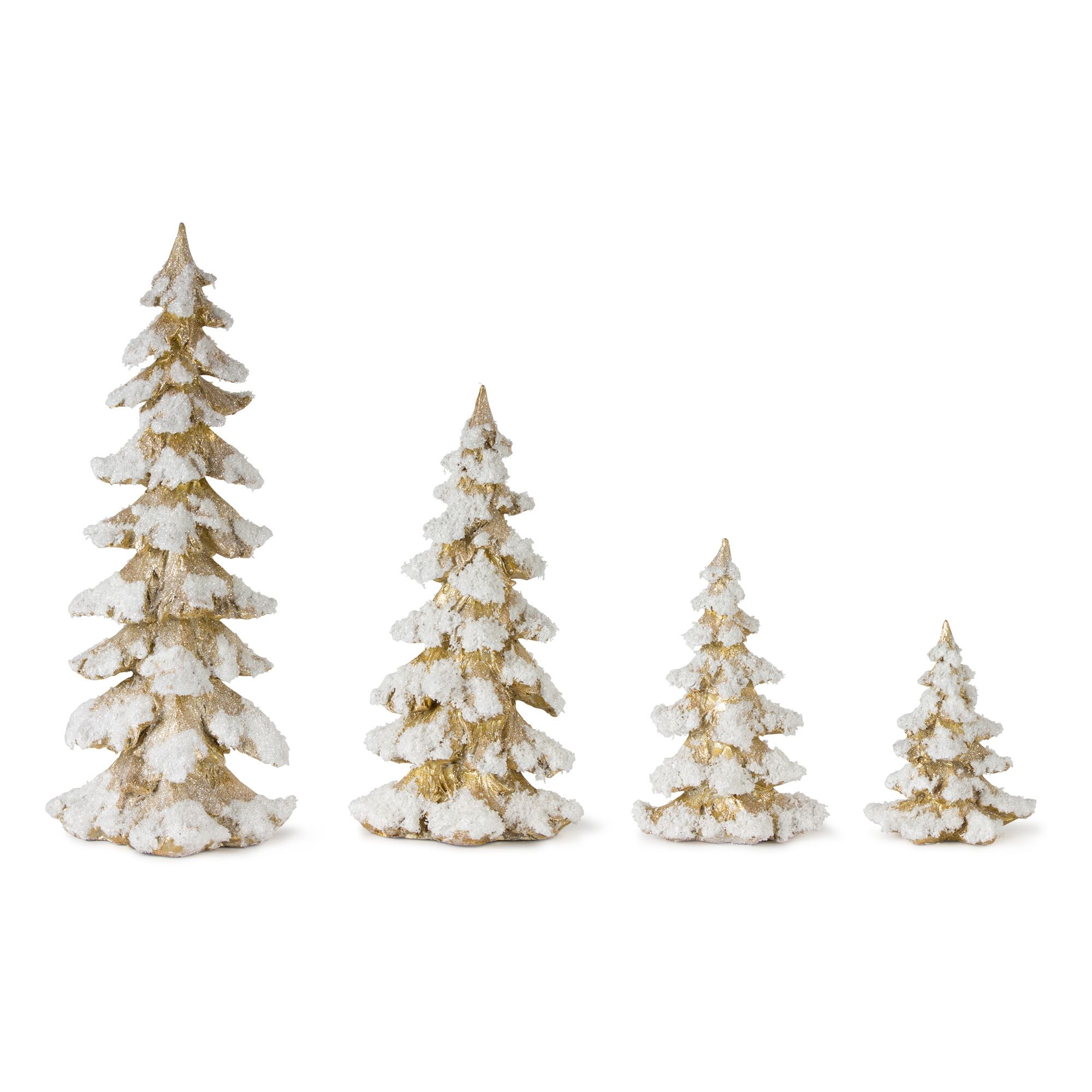 Gold Flocked Pine Tree Decor (Set of 4), GOLD WHITE, hi-res image number 0