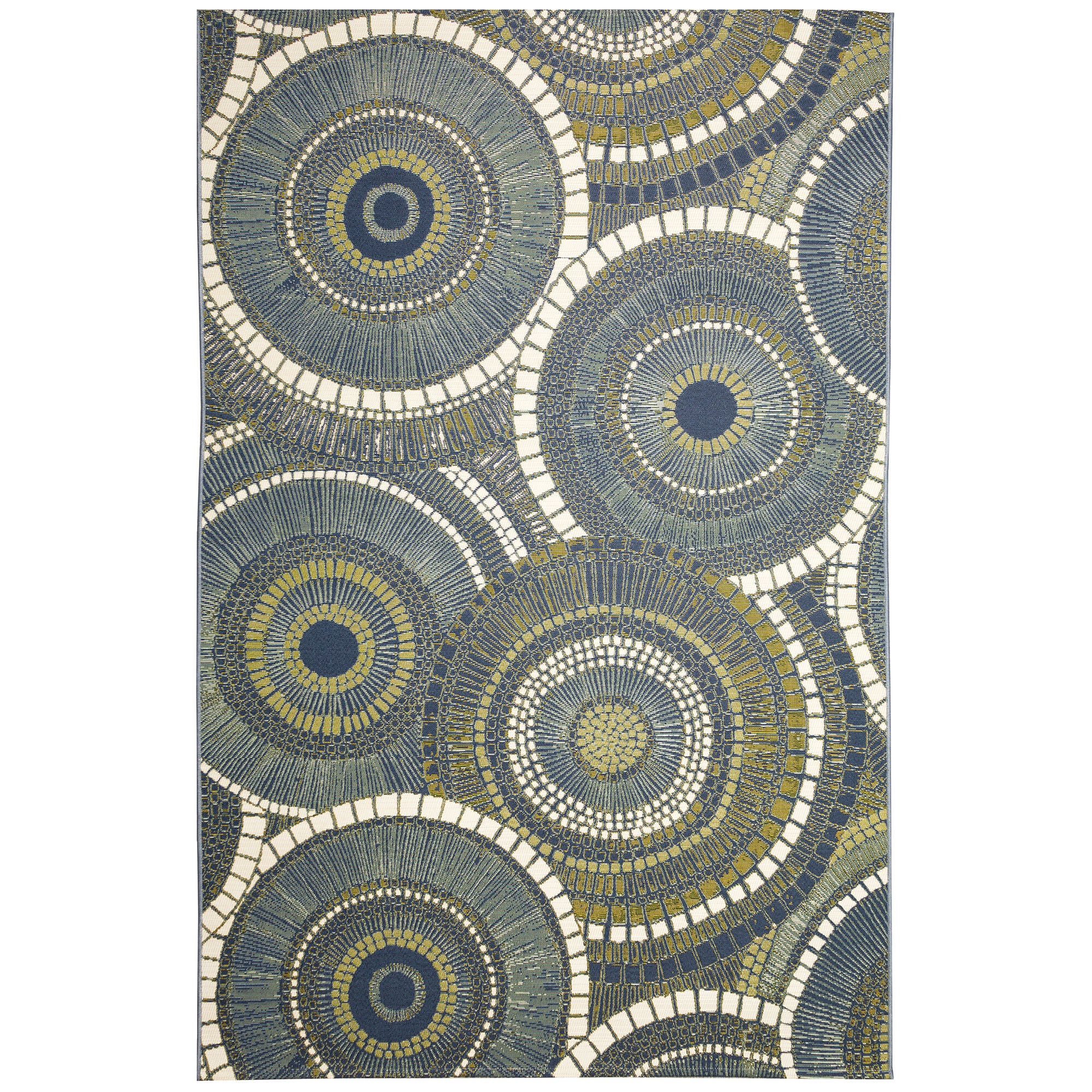 Liora Manne Marina Circles Indoor/Outdoor Area Rug Azure 6 feet 6 inches x 9 feet 4 inches, AQUA, hi-res image number 0