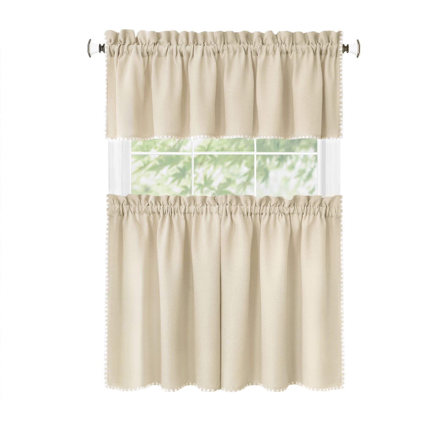 Kendal Tier and Valance Window Curtain Set, TAN, alternate image number 1