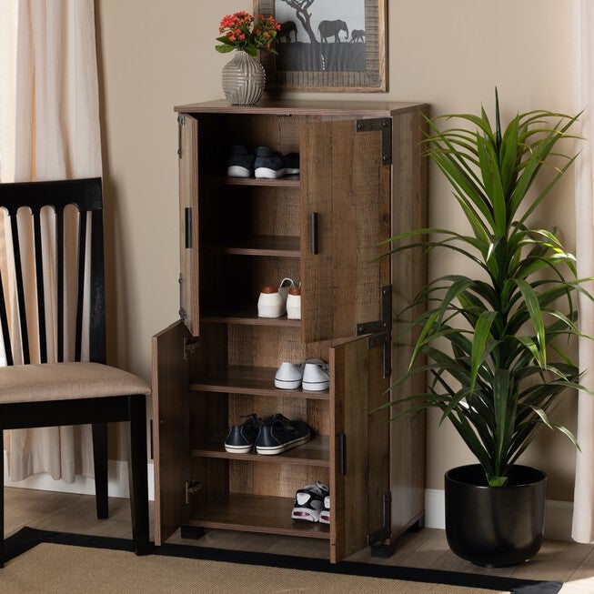 Cyrille Farmhouse Rustic Finished Wood 4-Door Shoe Cabinet Furniture, , alternate image number 7