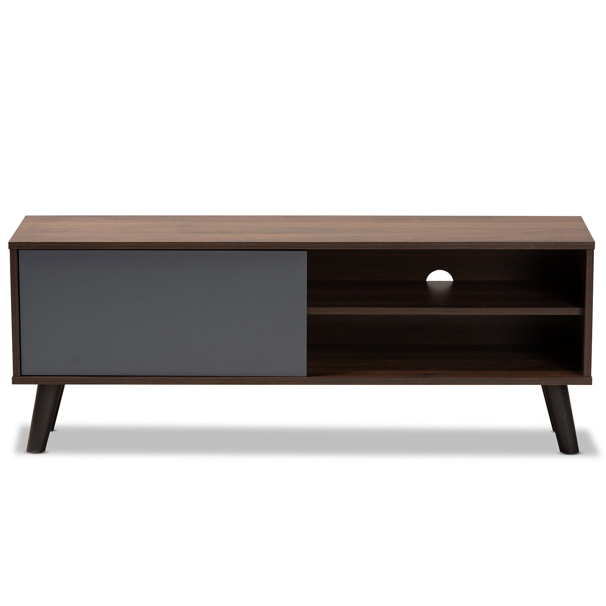 Mallory Modern and Contemporary Two-Tone Walnut Brown and Grey Finished Wood TV Stand, GREY, alternate image number 3