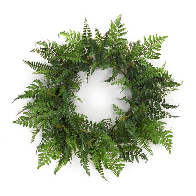 Mixed Fern Grapevine Wreath 24 inchesD, GREEN, hi-res image number 0